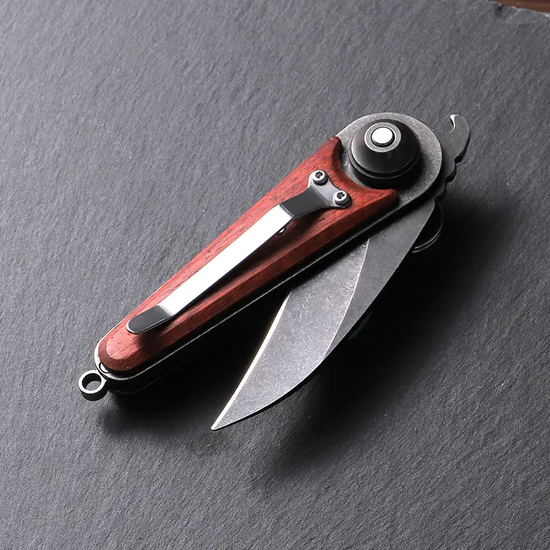 Compact Size Kitchen Utility Knife - Stainless Steel Curved Blade, Wood-Style Handle, Multi Use Knives for Fruit & Vegetable Prep