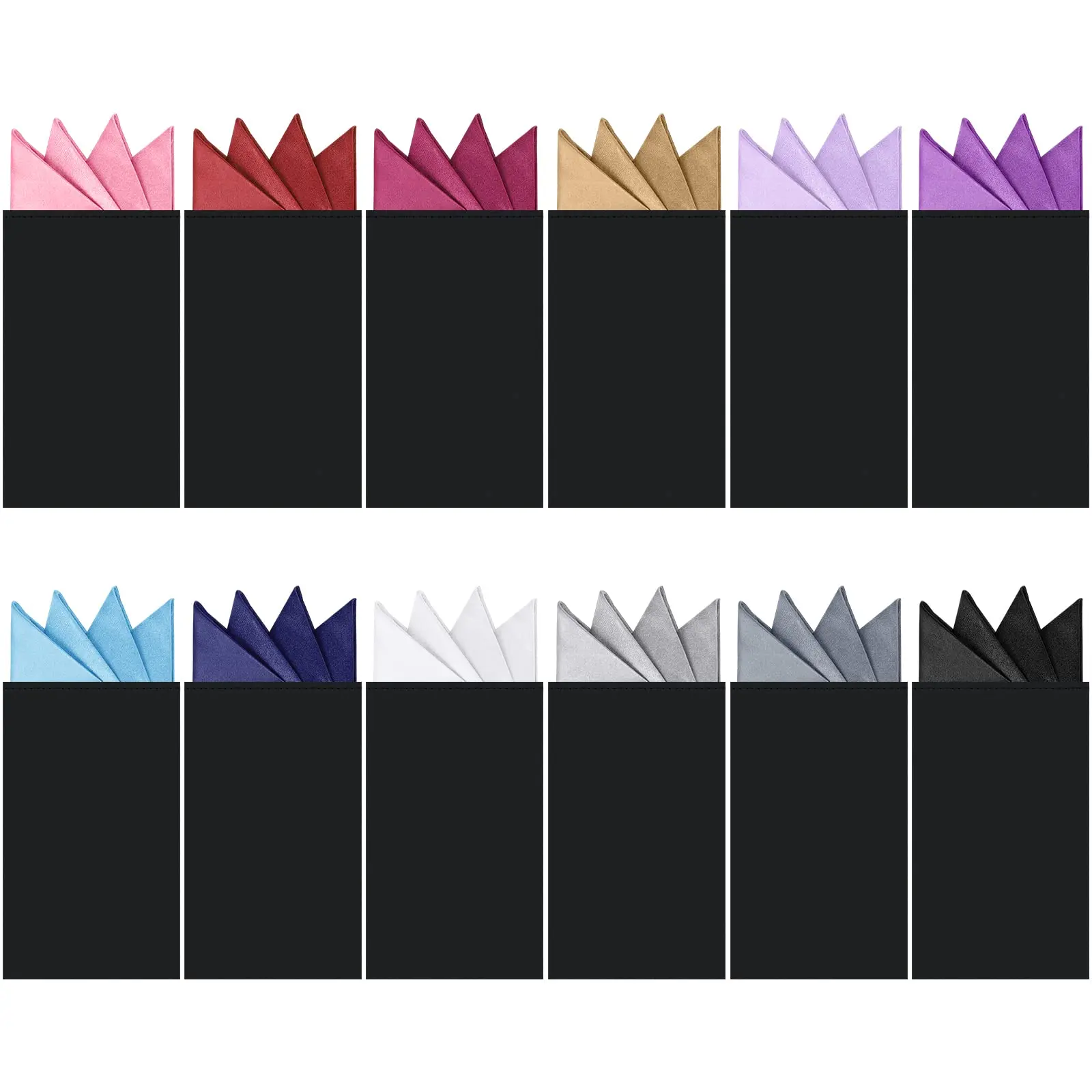 12 Pcs Pre-Folded Pocket Square Set,Multi-Color Men Suit Pocket Square Holder Kit,Professional Stay-in-Place Silk Handkerchief with Cardboard for Wedding,Prom,Business,Halloween Christmas Fathersdaygift,Hand Tools Kits