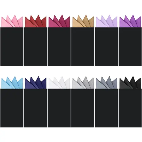 12 Pcs Pre-Folded Pocket Square Set,Multi-Color Men Suit Pocket Square Holder Kit,Professional Stay-in-Place Silk Handkerchief with Cardboard for Wedding,Prom,Business,Halloween Christmas Fathersdaygift,Hand Tools Kits