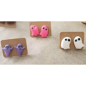 Handmade Ghost Stud Earrings – Polymer Clay Flower Jewelry