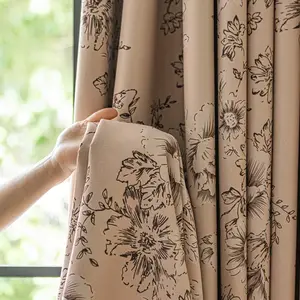 1pc Vintage Floral Curtains, Base Color & Ink Print, Artistic Touch, Plant Style, Suitable for Living Room, Bedroom, Luxurious Spaces