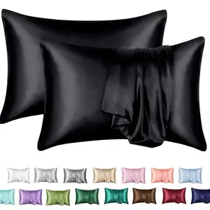Satin Pillowcase for Hair and Skin, Silk Satin Pillowcase 2 Pack, Queen Size Pillow Cases Set of 2, Silky Pillow Cover with Envelope Closure (20x30, Black)