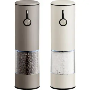 Stainless Steel Rechargeable Electric Salt and Pepper  Set - USB , -Hand Electric Mill, Adjustable Coarseness, LED Light & Dust Cover -2pack(Greige & Buttercream)