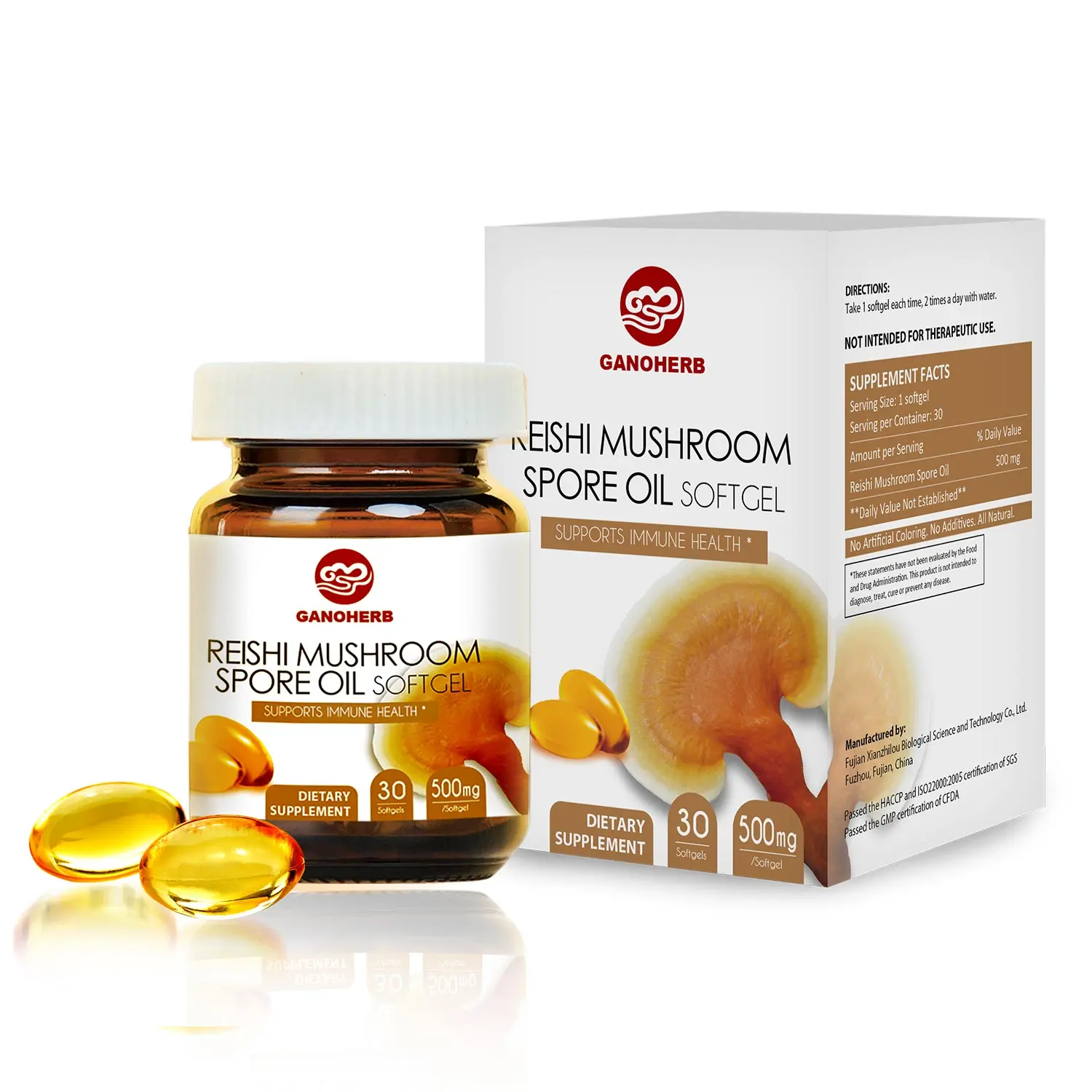 GANOHERB Natural Ganoderma Spore Oil Dietary Capsules, Herbal Healthcare Supplement - Liver Support, Immune Boost - Vegan, GMP-Certified, Non-GMO, Gluten-Free, 30-Capsule 30-Day Supply
