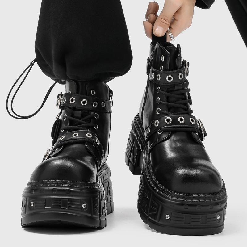 Men's Dark Punk Platform Boots Belt Decor Silhouette Flattering Street Fashion 2026 New
