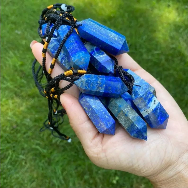 Natural Lapis Lazuli Crystal Hexagon Shape Pendant Healing Balance Amulet Women Men Necklace Gift For Him/Her