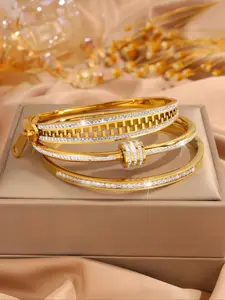 Women's Bangles Bracelet, Double Layered Bracelets, Stainless Steel Jewelry for Party, Daily Clothing Decor, All-match & Exquisite Jewelry for Birthday Gift, Rhinestone Bangle, Layered Bracelet Set