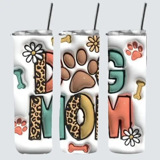 3D colorful stainless steel Puff Dog Mom Tumbler  insulated Drinkware cup with straw and closable lid Flasks Mug
