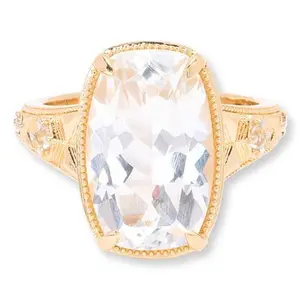 Rarities White Topaz Gold Plated Cushion-Cut Statement Ring