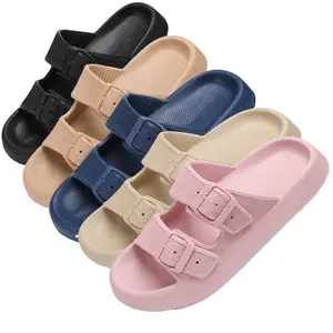 Double Buckle Platform Waterproof Slippers with Arch Support Anti-Slip Slides Women Fashion Soft EVA Sandals Buckle Strap Sandals Summer Holiday Home Beach Sandals Flip Flops