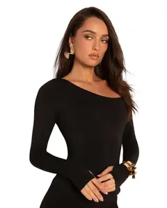 Sculpty One Shoulder Long Sleeve Top - Black, Slim-Fitting, Built-in Shapewear