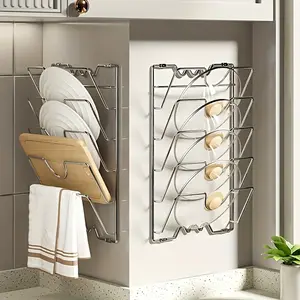 1 Durable Metal Hanging Lid Storage Rack, Multi-Layer Wall-Mounted Kitchen Utensil Organizer, Space-Saving Kitchen Accessory for Home and Restaurants