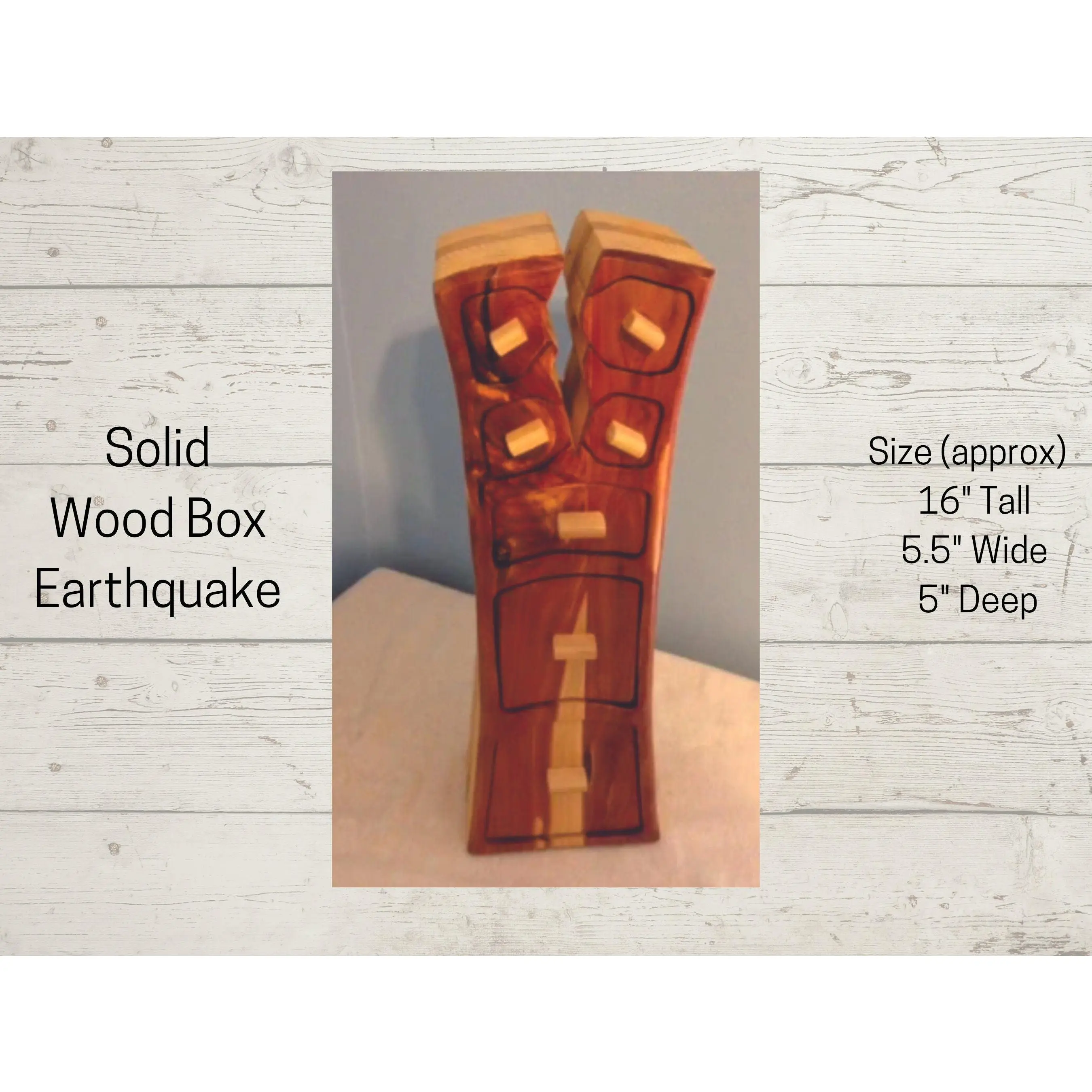 Solid Wood Box w/Drawers, Earthquake, Jewelry Box, Handcrafted, Custom Box, Personalized Box, Handmade, Home Decor, Engraved, Stash Box