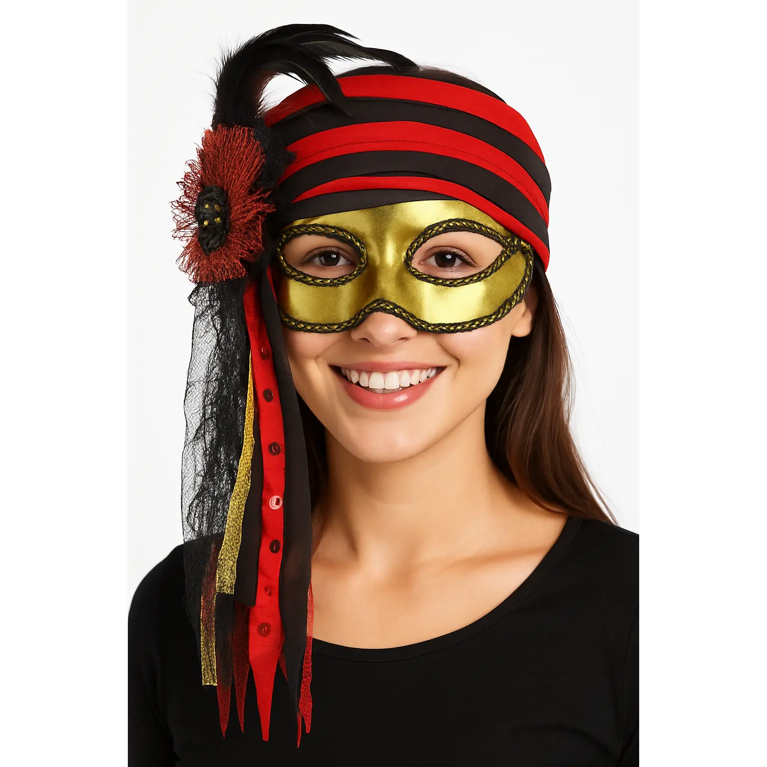 Pirate Masquerade Feathered Mask for Halloween