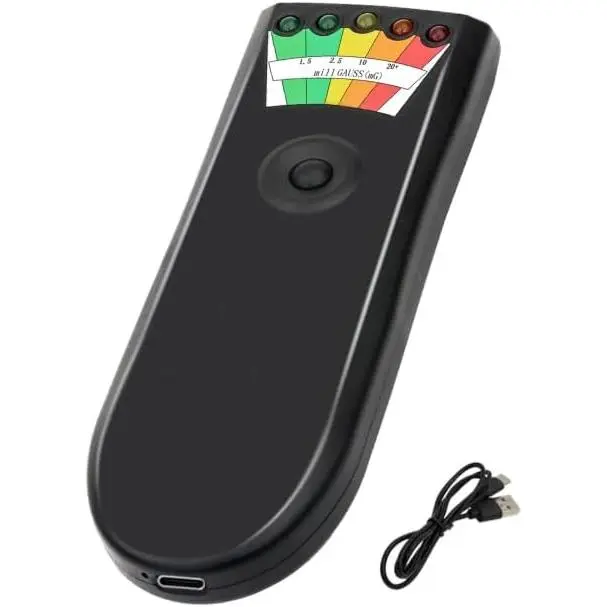 Upgraded Rechargeable EMF Detector, Portable Handheld Magnetic Field Tester with Color-Coded 5-Level LED, 1.5 mg to 20 mg Range, Indoor & Outdoor Measurements for Ghost Hunting, Promotes Better Health & Safety, Color-Coded Led