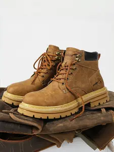 Men's High-Top Boots, Comfortable Trendy Casual Shoes, Versatile Thick Sole Work Sneakers, PU Leather, All Seasons