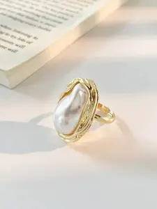 Elegant French Vintage Style Adjustable Faux Pearl Ring for Women, Fashionable Irregular Open Design, Perfect for Daily Wear, Adjustable Rings