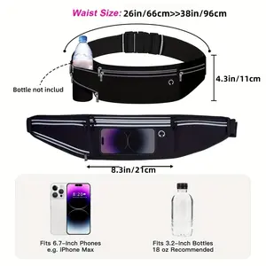 Unisex Jogging/1 Adjustable Running Waist Pack with Water Bottle Sleeve/Durable Zipper Closure Belt Bag/Secure Phone Pouch/with 3 Pockets/Secure Zipper Closure, Hiking Accessory/Suitable for Jogging, Hiking, Fitness & Outdoor Activities