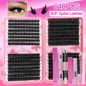 60p+ Spike False Eyelashes D Curl Style Solid Material Mixed Length Thickness 0.07mm Ideal for Dramatic Look