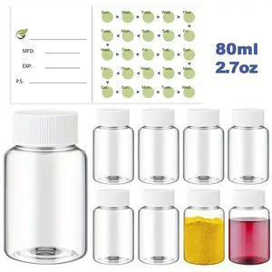 8-Pack 80ML Wide Mouth Plastic Bottles, Liquid Dispenser Bottles, Travel Dispenser Bottles with Labels, Easy to Record