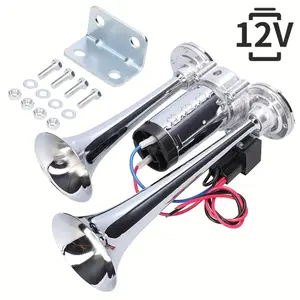 12V Super Loud Dual Tone Metal Air Horn with Relay and Electric Pump Universal Fit for Most Cars SUV RV Trucks Motorcycles and Off-Road Vehicles