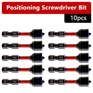 10Pcs Magnetic Positioning Screwdriver Bit Set, Metal Bits, 50mm Hex Shank, Drywall Gypsum Board Locator Drilling Tool