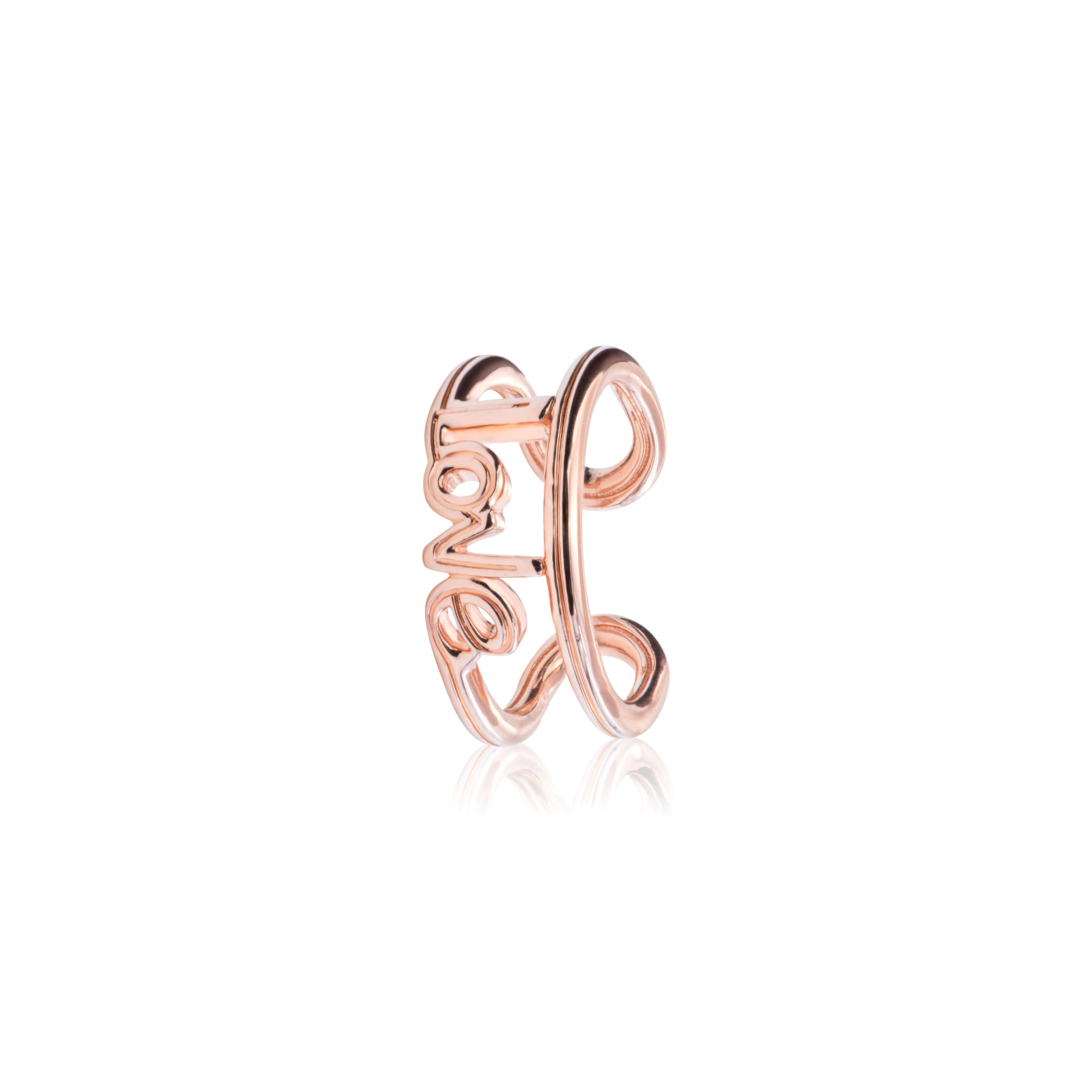 Pandora ME Love Open Ring - 14ct Rose Gold-Plated Metal Blend, Women's Statement Ring, Link Design, Word Engraving, Continuous Line Open Band, Size 50, Jewelry 180077C00-50, Me Love Ring