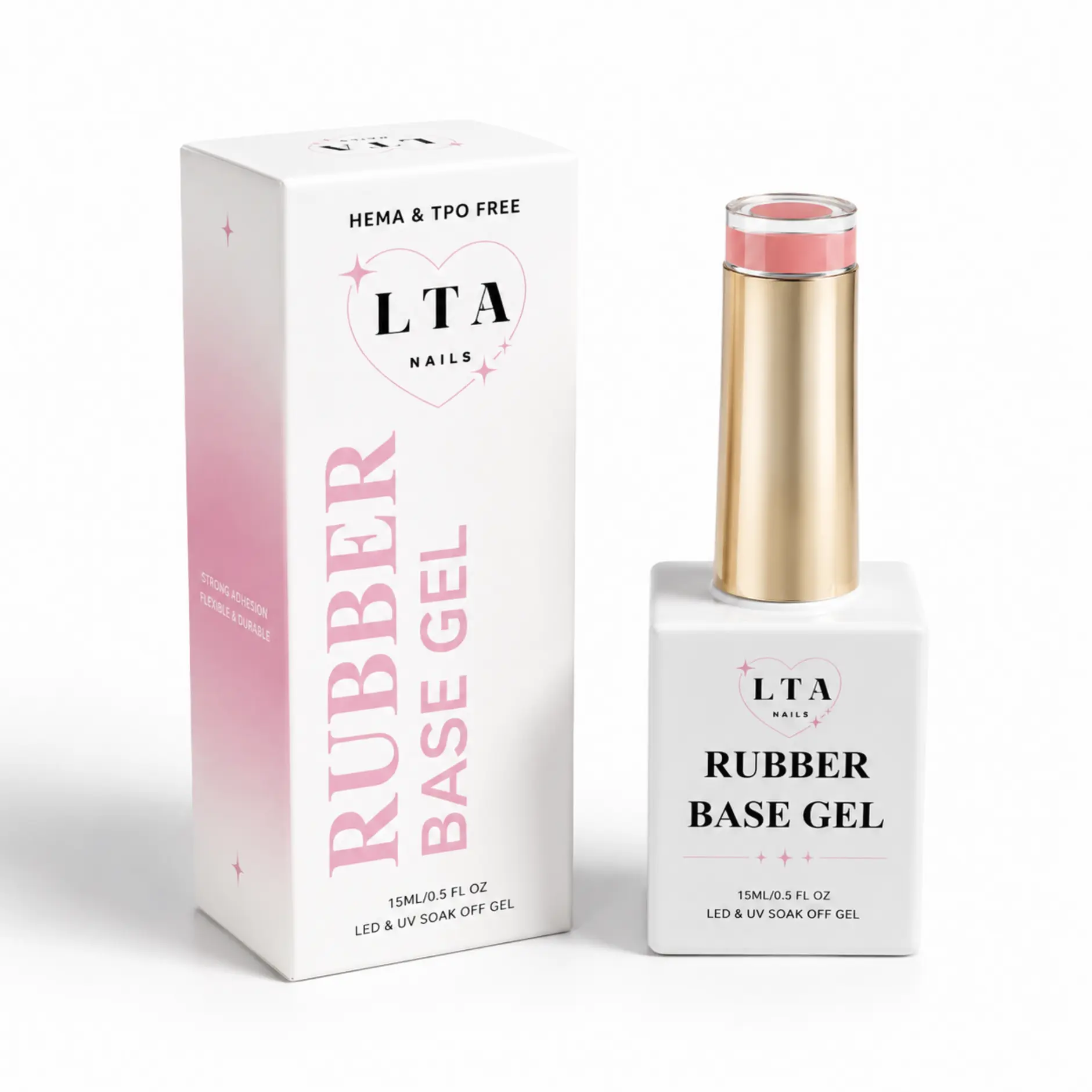 Rubber Gel Base Polish - Soft Gel for Weak Nails - Easy Soak-Off Removal - LED & UV Cure
