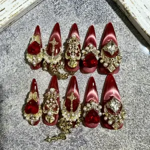 Red Cat Eye Stiletto Shape Acrylic Luxury Handmade Press On Nails Red Cat Eye Stiletto Shape Acrylic Luxury Handmade Press On Nails