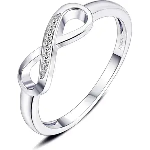 FINREZIO 1 Pc Silvery Forever 925 Sterling Silver Ring for Women Men Shining Jewelry Bud Infinity Ring for Anniversary Birthday Forever Love Sparkle Cubic Zirconia Promise Ring
