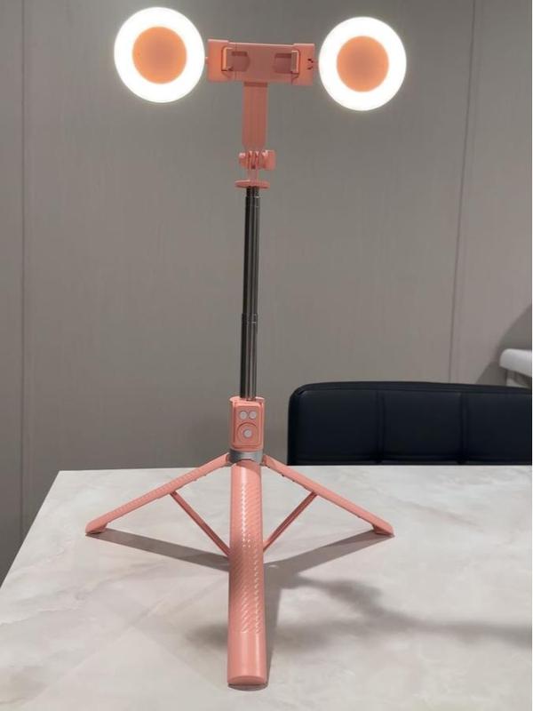 6-in-1 Selfie Tripod with Dual Fill Lights & Wireless Remote Portable Adjustable Phone Stand Detachable 360° Compact Travel Tripod for Live Broadcasts & Outdoor Adventures Android Bluetooth Expandable Smartphone Cellphone Stick Cable Steel