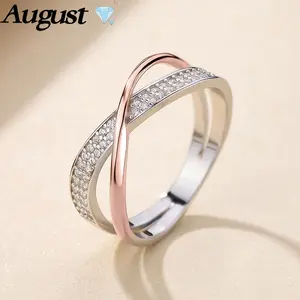 Women's Personalized Two Tone X Shape Engagement Ring Pave CZ Zirconia Ring Jewelry Confession Gift