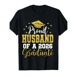 Proud Husband of a Graduate Golden Glitter Print Black T Shirt for Men College Graduation Ceremony Gift Idea Casual Daily Wear Comfortable Casual Fit, 1pc, Everyday Tshirt, Bold Statement Shirt, Casual Round Neck Summer Tee? Funny, Casual Summer Top,