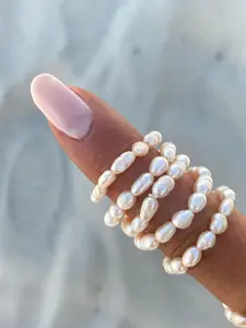 Elegant Freshwater Imitation Pearl Ring, Minimalist Design, Asymmetrical Pearls, Wedding Jewelry, Daily Wear, Metal Coating