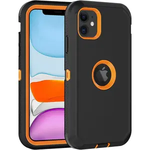 for  11 Case, with Built in Screen Protector Heavy Duty Drop Protection, Full  Rugged Shockproof Dust Proof 3- Layer Tough Protective Phone Cover for   11 Black/Orange