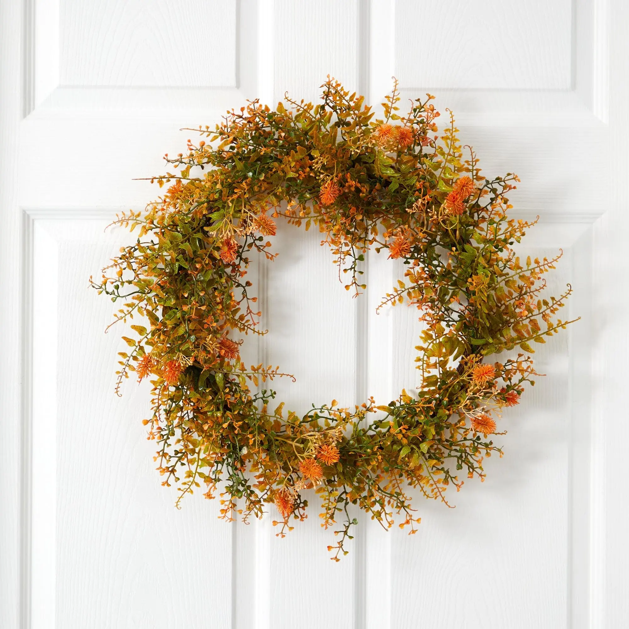 21” Round Artificial Autumn Fern Wreath, Home Festive Decoration, Wall Hanging Ornament, Room Decorations with Faux Plant Element