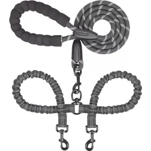 Kigipet Dual Dog Leash, Double Dog Leash, 360 Swivel No Tangle Walking Leash, Shock Absorbing Bungee for Two Dogs