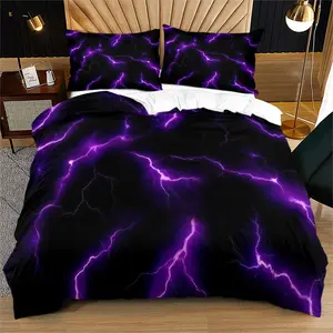 Lightning Print Pattern Duvet Cover Set, Soft And Durable Bedding Set, Contains 1 Duvet Cover And 1 Or 2 Pillowcases, Suitable For Children And Adults Daily Holiday Birthday Gifts Bedroom Decorations