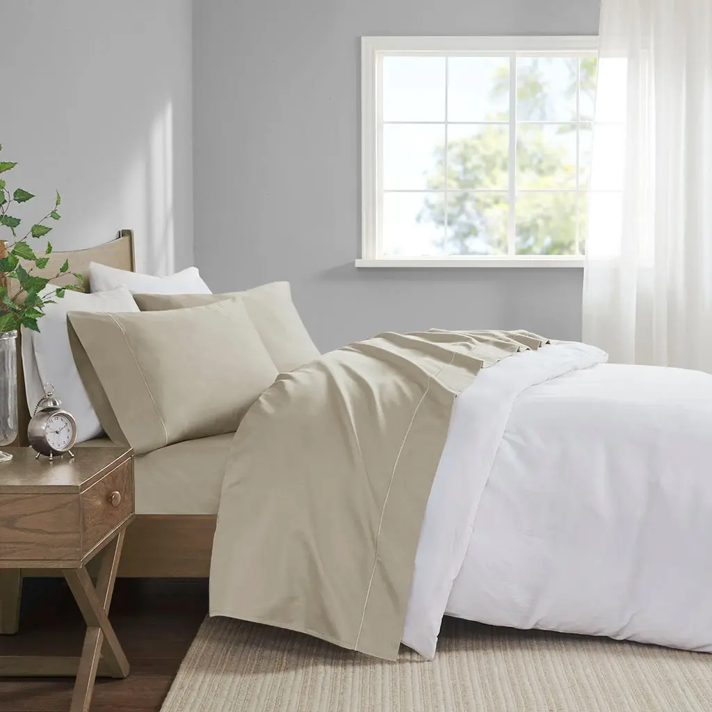 360 stand California King Size Pima Cotton Sheet Set - 600 Thread Count Sateen Weave, Soft Breathable Durable Sheets, 108x102x0.13 in Sand, Decorative, Machine Washable, Decorative Bedsheet Sets, Soft Breathable Sheet