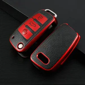 Leather TPU Car Key Protector Car Key Accessory Folding Key Cover Case for Audi A3 8L 8P A4 B6 B7 B8 A6 C5 C6 4F RS3 Q3 Q7 TT 8L 8V S3 Key Fob Shell Accessories