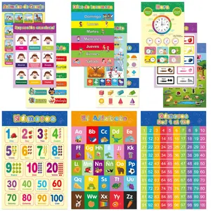 Modern Bohemian Spanish Education Posters Set for Preschool Kids, Laminated Learning Wall Art Decor for Home School Classroom, Home Classroom Decorations, Alphabet Learning Chart, Classroom Supplies Charts, Learning Materials, Learning Tool