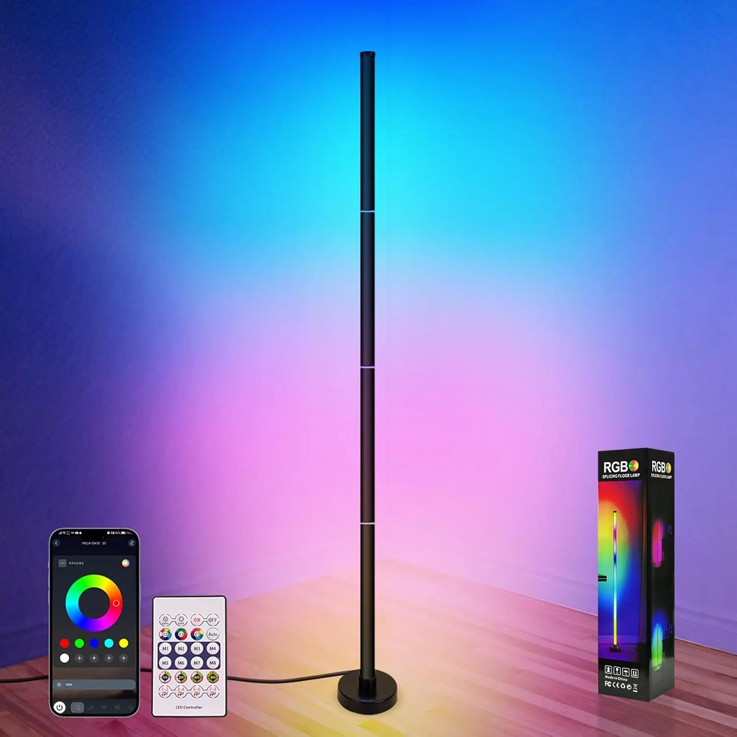 Smart RGB LED Corner Floor Lamp with Remote and APP Control, 16 Million Color Changing, Music Sync, Perfect Christmas Gift