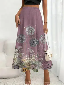 Women's Full Print Maxi Skirt, Elegant A-Line Design, Casual All Season Versatile Half-Skirt, Suitable for Office and Party Wear