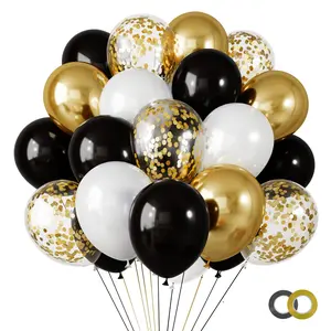 65 Pcs 12" Black & Gold Confetti Balloons Kit, Metallic Balloons for Birthday & Party Decoration