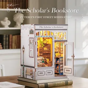 CUTEBEE DIY 3D Book Nook Kit The Scholar's Bookstore – Miniature Wooden House Dollhouse, Handmade Creative Bookshelf Decor | Holiday, Christmas and Black Friday Gift for Adults