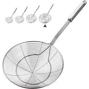 7.9 Inch Spider Strainer Skimmer - Reinforced Double Coil Wire Skimmer with Large Handle Solid Stainless Steel Strainer Ladle for Cooking and Frying, 1-Piece