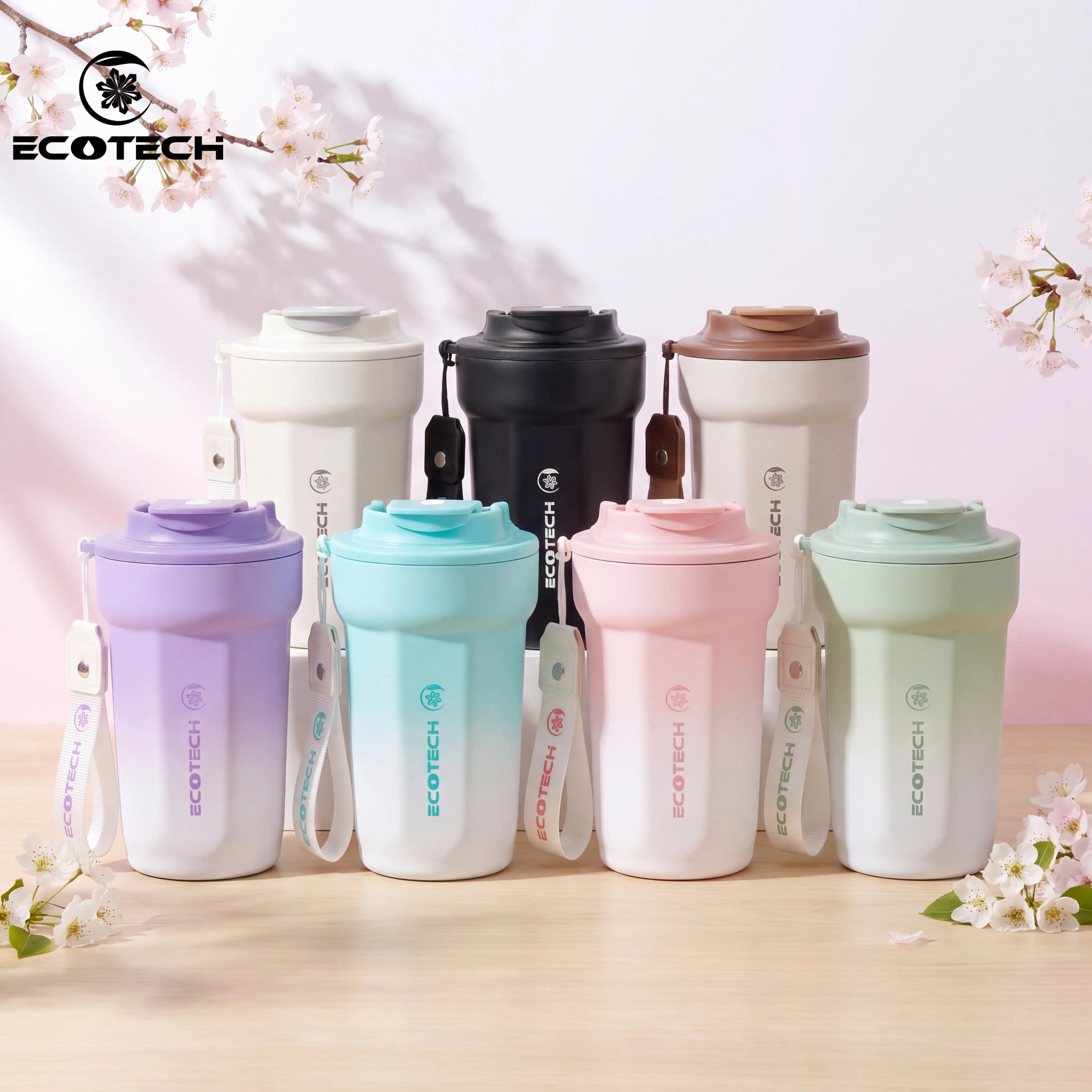 ECOTECH Insulated Ceramic Travel Mug (380ML, 0-500 ml Range) - 304 Stainless Steel Eco-Friendly Durable Drinkware for Adults, Leak-Free Lid, 12hrs Heat-Cold Retention, Enamel Coated Compact Minimalist Reusable Washable Road Trip Tumbler