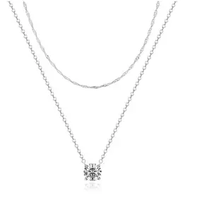 TEWIKY 925 Silver-Plated Double-Layer Necklace with Wave Chain Cubic Zirconia Chain, Elegant Design, Precious Valentine's Day Gift, Suitable for Various Occasions