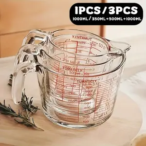 1/3pcs Glass Measuring Cups, 11.83oz 16.91oz 33.81oz Transparent, Ergonomic Handle Design, Tempered Glass, Dishwasher, Freezer, Microwave And Preheat Oven Safe