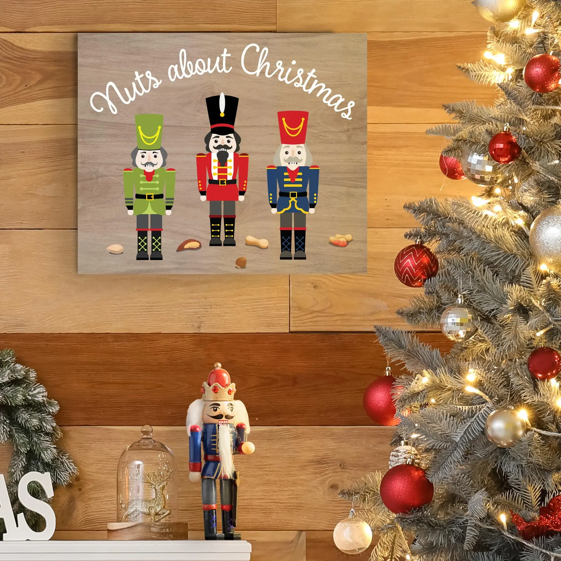Nuts About Christmas Wooden Sign, Fun Holiday Decoration with 3 Nutcrackers, Christmas Wall Art for Home Décor